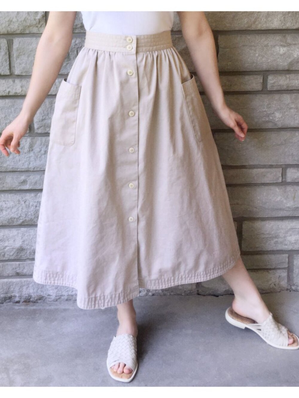 'Trench' Cargo Style Khaki Button Down Skirt - Vintage 90s